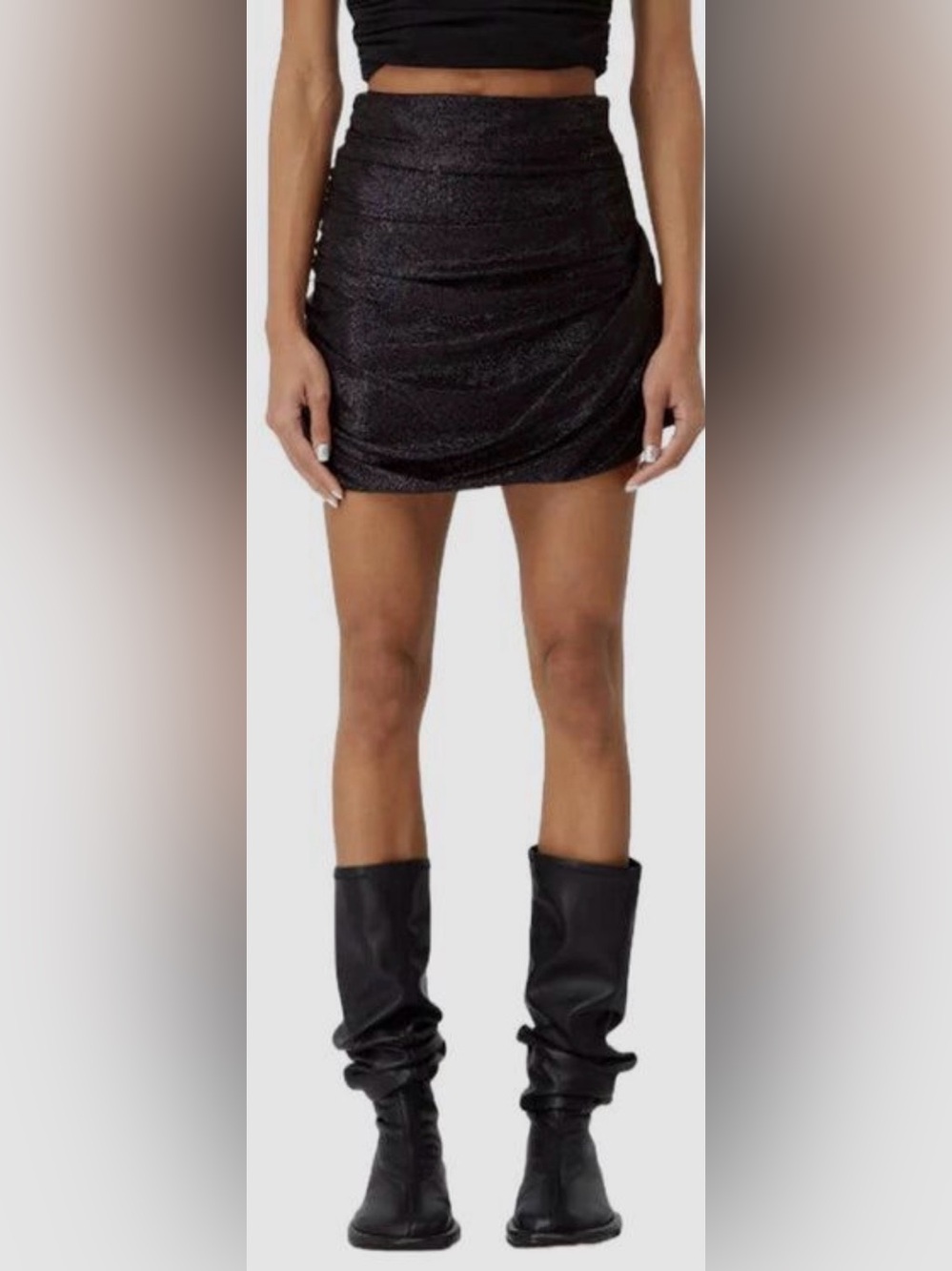 GAUGE81 Kanda Lurex Ruched Mini Skirt Black Metallic NWT $340 S